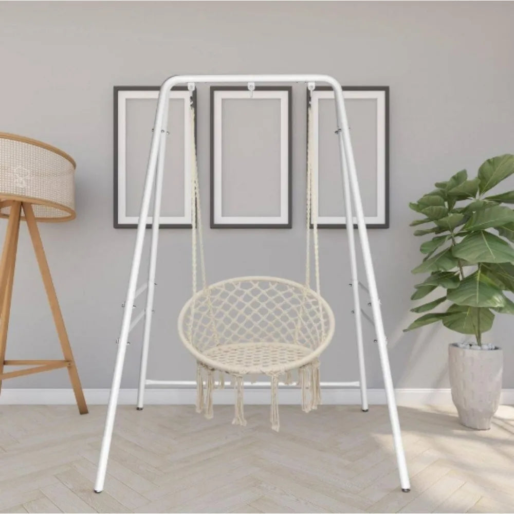5.9 ft. Metal Hammock Stand in White for Hanging Chair, Outdoor Indoor Bedroom Patio Garden Balcony