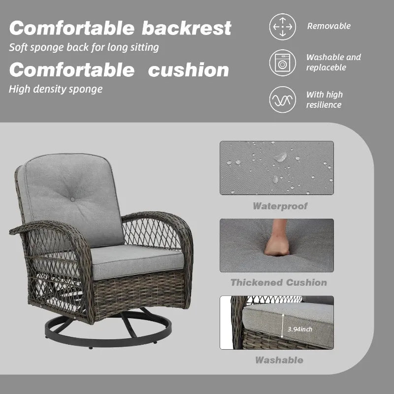 EROMMY 3 Pieces Outdoor Swivel Rocker Patio Chairs, 360 Degree Rocking Patio Conversation Set with Thickened Cushions