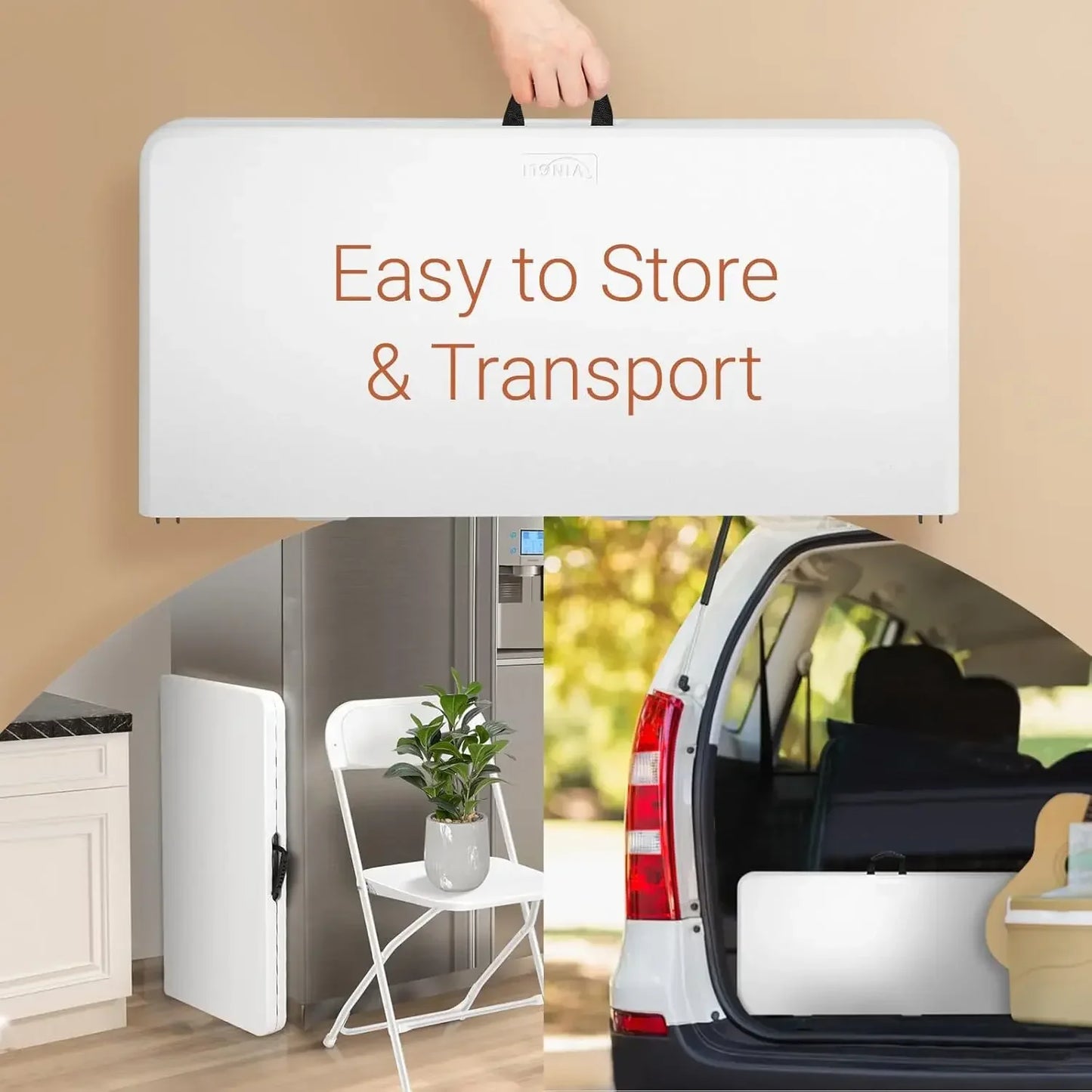 VINGLI Outdoor Dining Set 34 inch Folding Table with 4 Plastic Folding Chairs, Sturdy for Outdoor, Kitchen, White, 5 Pieces Set