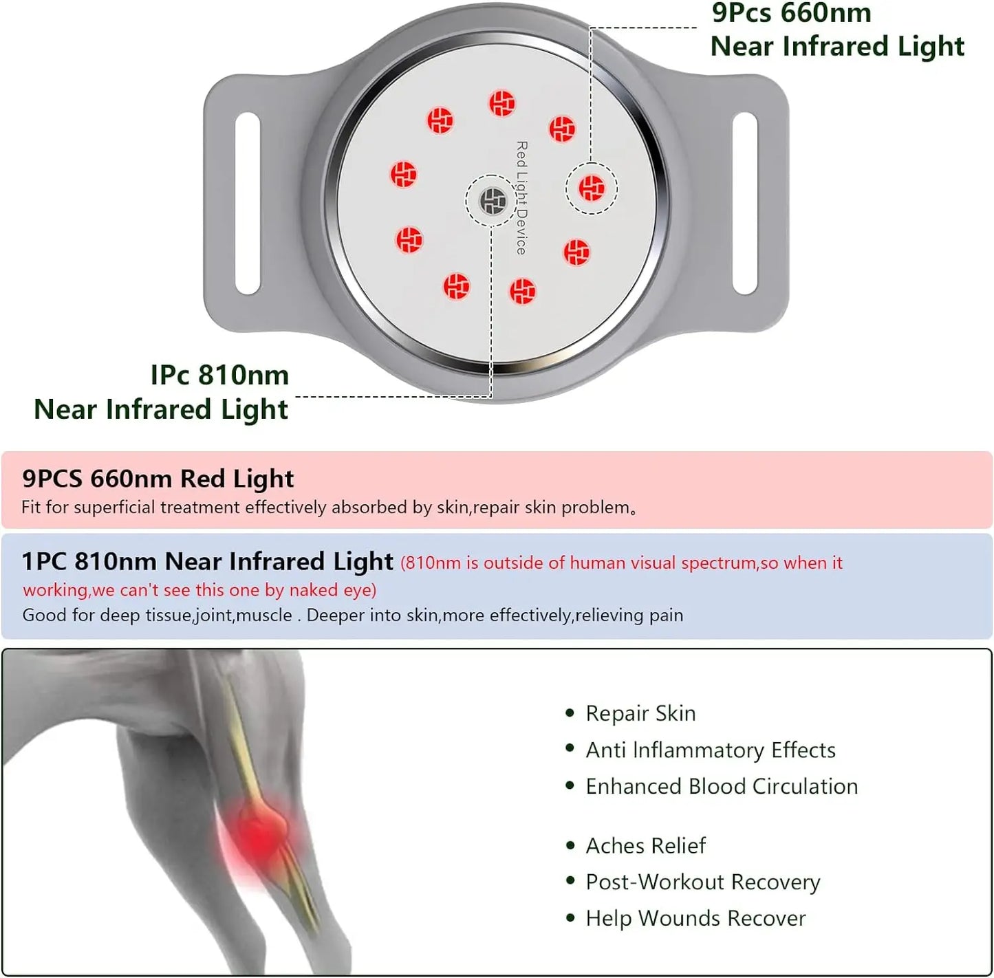 Portable Red Light Therapy Device for Pets Arthritis Treatment Pain Relief Wavelength 660nm*9/810nm*1 Veterinary Equipment