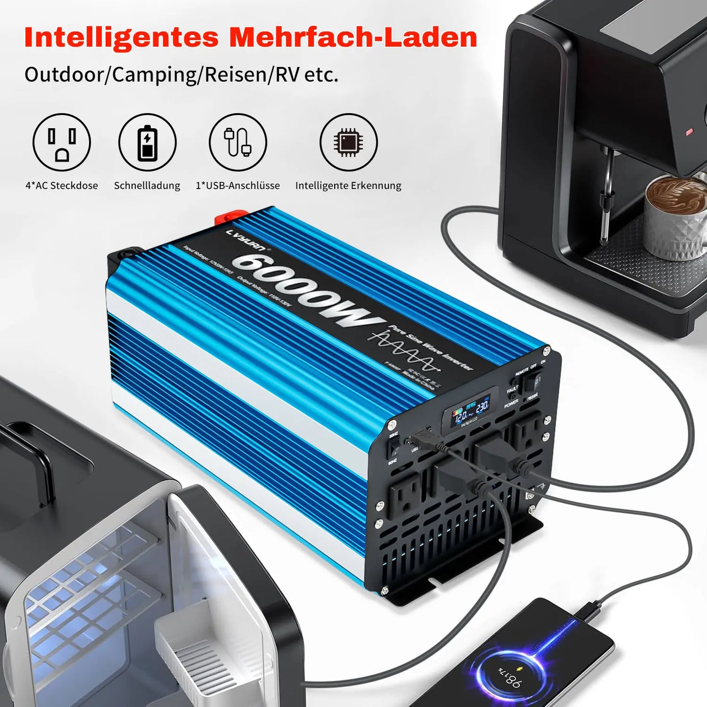 DC12V AC110V 6000W Pure Sine Wave US Socket Off Grid Power Generation System Professional Power Inverter