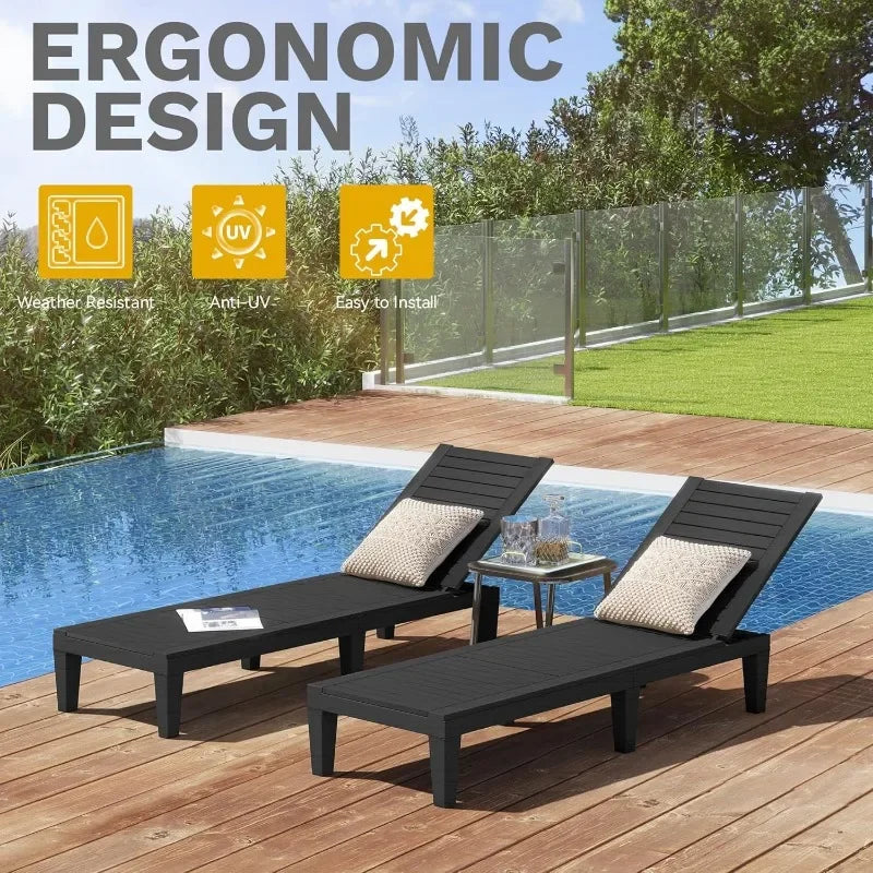 Outdoor Chaise Lounge, Pool Lounge Chair w/ 5-Level Backrest, Waterproof & Easy Assembly Patio Lounge Chair